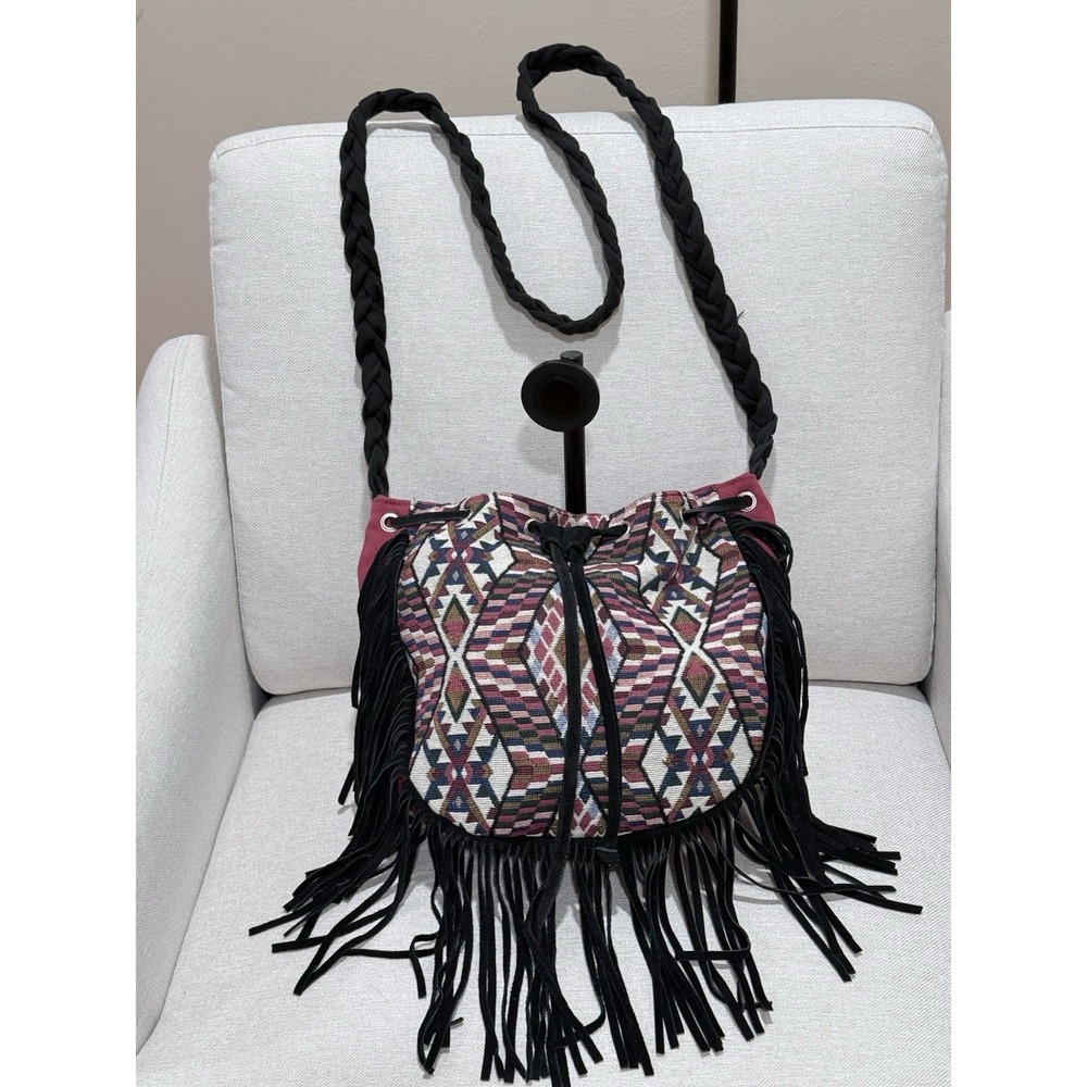 Red Boho Suede Leather Fringe Crossbody Bag World Market